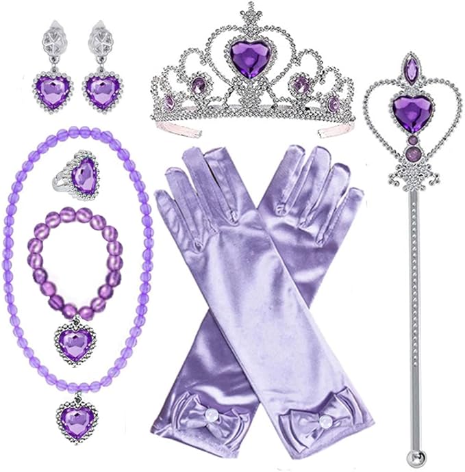 Princess Sofia Rapunzel Costume Dress up Accessories for Girls Rapunzel Gloves Tiara Crown Necklace Wand Earrings Bracelet Ring Princess Halloween Cosplay Accessories Christmas Gifts Set