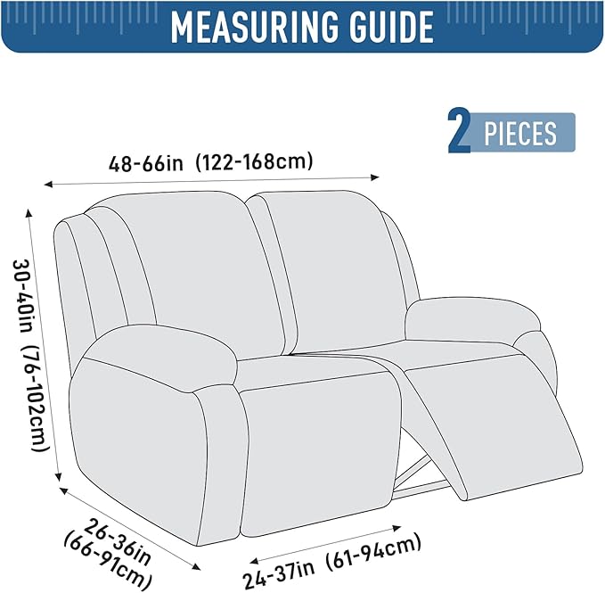 TAOCOCO Recliner Loveseat Cover, Stretch Jacquard Reclining Loveseat Cover Furniture Protector Sofa Slipcovers 2 Seat Recliner Covers with Elastic Bottom for Kids, Pets(Cream White)