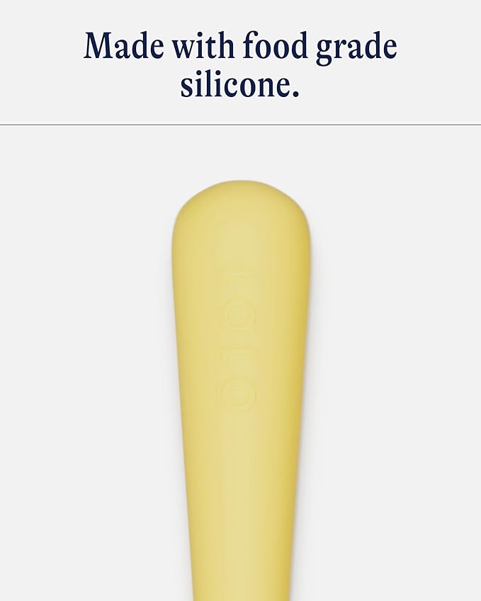 Lalo Little Spoon Set - 2 Piece Baby Spoons Set for Infants & Babies - Made From Food Grade Silicone Dishwasher Safe - Baby Feeding Essentials for Early Stage Mealtime - Popcorn