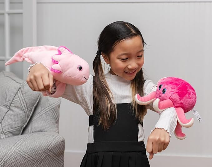 The Petting Zoo Axolotl Stuffed Animal Plushie Slap Bracelet, Gifts for Kids, Slapstix Animals, Salamander Plush Toy, 10 inches