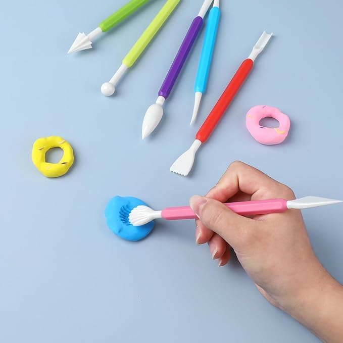 LINPHCEY 9PCS Clay Sculpting Tools Kit - Easy to Use Double-Ended Polymer & Pottery Carving Set with Comfortable Grip Tools for Clay Sculpey & Modeling Clay Ideal for Kids and Adults