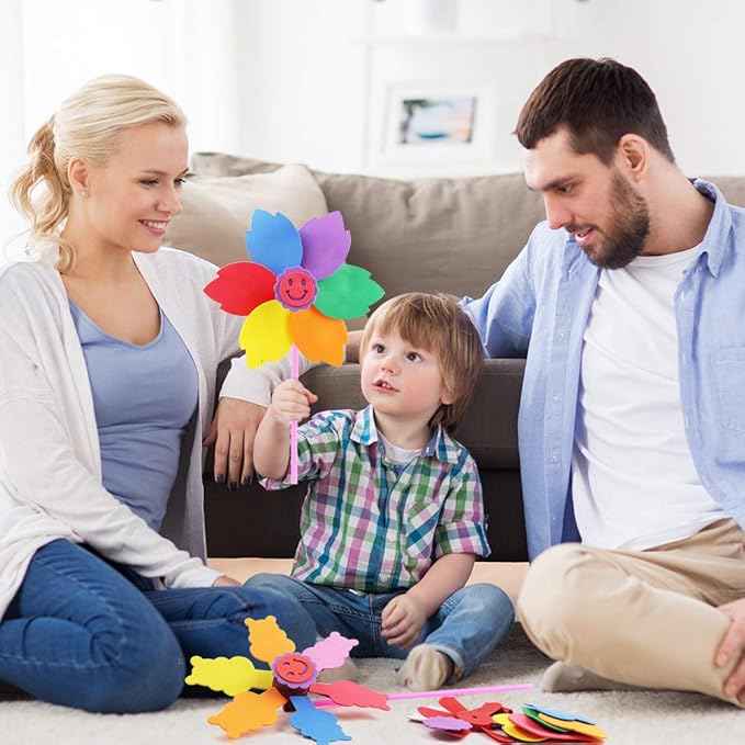 5 Pcs Colorful Sticky Mosaic EVA Windmill Art Kits for Kids 2-4 Years Old, DIY Mosaic Art Crafts Early Learning Games Handmade Art Kit for Preschool Toddlers Boys and Girls Ages 1 2 3 4 5 6 7 8