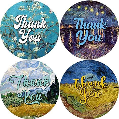 Creanoso Thank You Stickers (10-Sheet) - Sixteen Assorted Round Shape Design Van Gogh Thank You Stickers - Gift Tokens for Family, Friends, Relatives - Great Party Favors