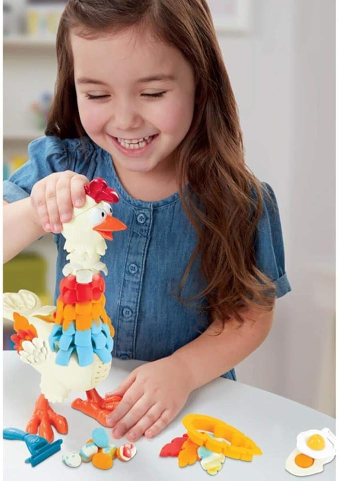 Play-Doh Animal Crew Cluck-A-Dee Feather Fun Chicken Toy Farm Animal Playset with 4 Non-Toxic Colors