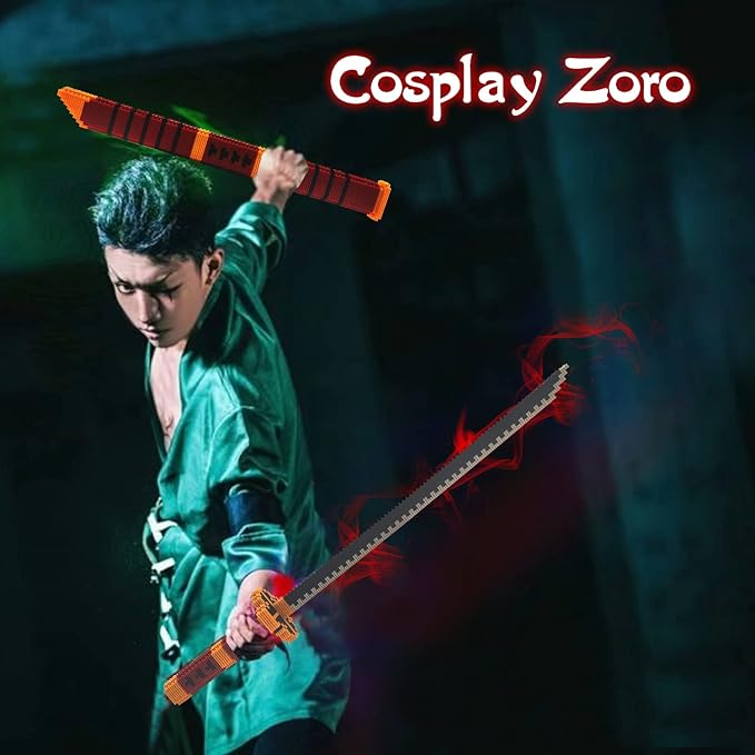 Cosplay Anime Swords Building Blocks, 22.8in One Piece Yamato Roronoa Zoro Katana Sword Building Set with Scabbard & Stand, Demon Slayer Samurai for Kid(1000+PCS)