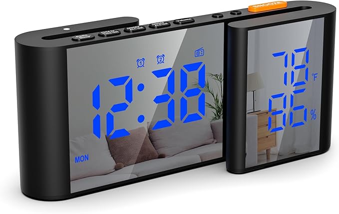 Alarm Clock Radio, Digital Alarm Clock for Bedrooms with USB Port, Large LED Display with Brightness Dimmer, Bedside FM Radio with Sleeper Timer, Temperature, Adjustable Volume, Snooze