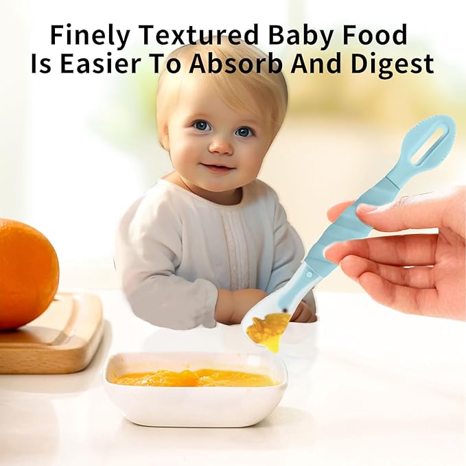 Double Head Baby Silicone Food Spoon ((Aqua Blue)), Baby Fruit Scraping Mud Spoon, Feeding Spoons Training Spoon for Infants, baby led weaning supplies (Aqua Blue)