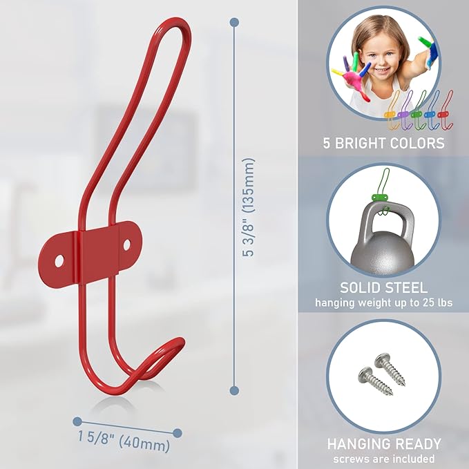 Kids Wall Coat Hooks for Girls and Boys for Jackets Backpacks Robes and Towels - Children Colorful Wall Mounted Hanger Hooks Rack for Nursery Bedroom and Bathroom - Set of 5