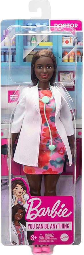 Barbie Careers Fashion Doll & Accessory, Doctor with Curvy Body Type & Brunette Hair Wearing Coat & Flats with Stethoscope