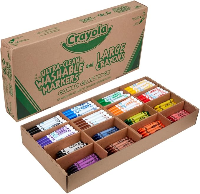Crayola Large Crayons & Ultra Clean Washable Markers (256 Count), Assorted Colors, Styles Vary