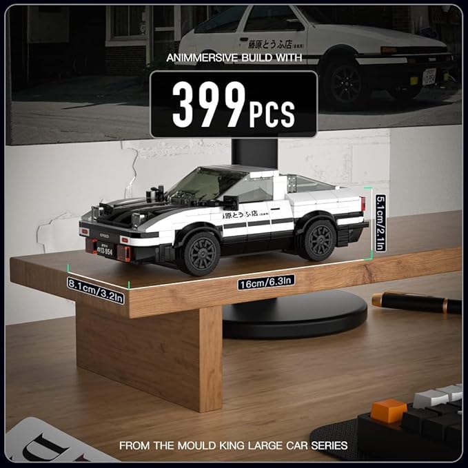 Mould King AE86 Initial D Car Models Building Sets with Display Case, 27013 Collectible Model Car Kits Race Car Building Blocks, Speed Champion Car Building Kits for Adults Kids 8+(399 PCS)