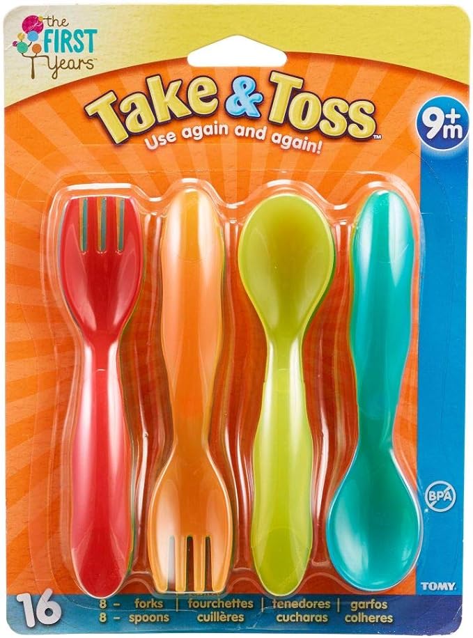 TOMY The First Years Take & Toss Flatware for Kids, 16 pieces, multicolor