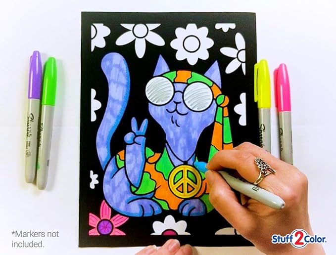 Super Pack of 18 Fuzzy Coloring Posters (Silly Kitties Edition) - Arts & Crafts for Kids, Toddlers, Girls, Boys & Adults - Great for Family Fun Activities or Coloring with Friends (1 Pack)