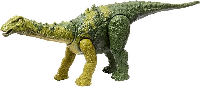 Mattel Jurassic World Wild Roar Dinosaur Toy with Sound & Attack Move, Nigersaurus Posable Action Figure Includes Digital Play, 11 inches Long
