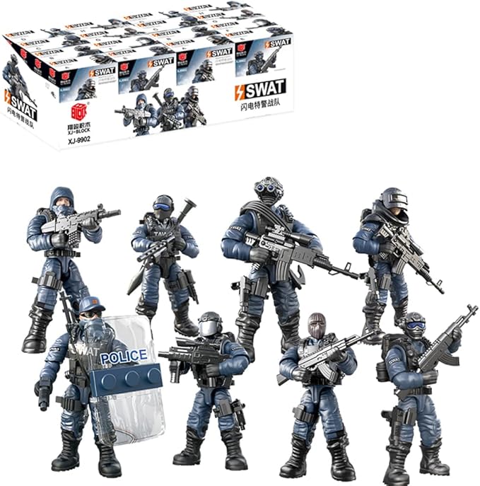 8 PCS Building Block City Policeman Action Mini-Figures with Multiple Military Weapons Accessories SWAT Model Equipment Assembly Building Toys Party Favors Gift for Boys