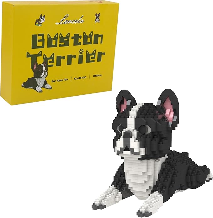 Larcele Micro Dog Building Blocks Mini Pet Building Toy Bricks, 812 Pieces KLJM-02(Boston Terrier)
