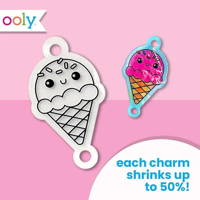 Ooly Shrink-Its 24 PC DIY Shrinking Art Bracelet Kit That Creates BFF Bracelets, Includes 20 Plastic Pre Cut Charms and More No Mess Art for Kids, DIY Creative Activity, Party Favor - BFF Bracelets