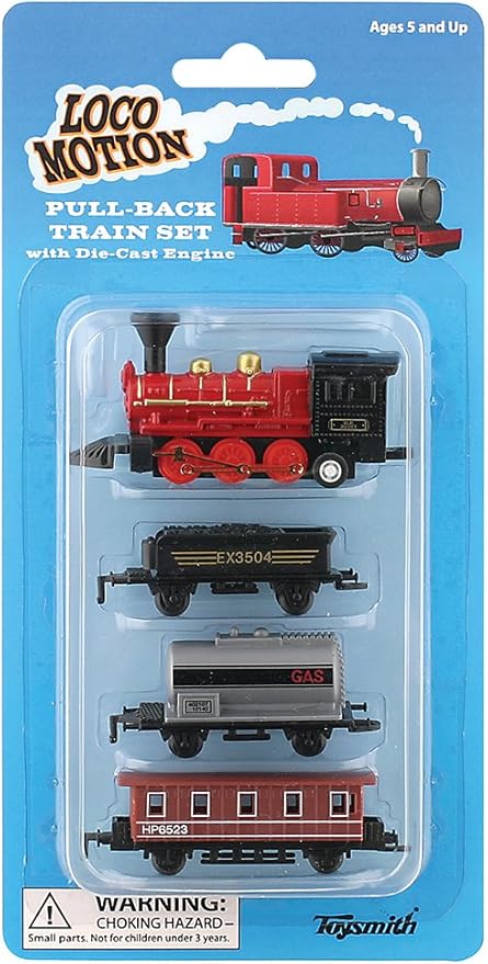 Toysmith Mini Pull-Back Train Set, Assorted Styles, For Boys & Girls 5+