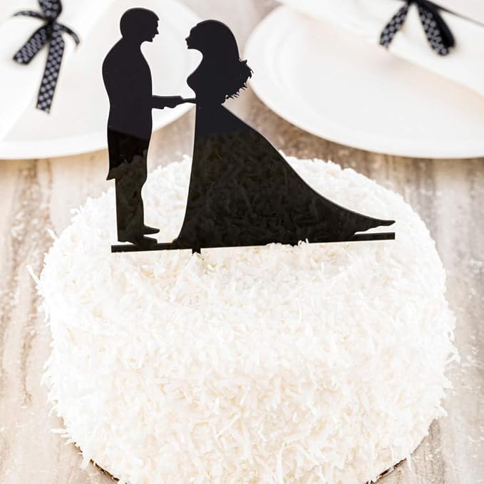 Top Cake 6.7 x 5.1 Inch Bride And Groom Cake Topper, 1 Romantic Silhouette Wedding Cake Topper - For Anniversaries Or Engagement Parties, Couple Holding Hands, Black Acrylic Wedding Cake Toppers