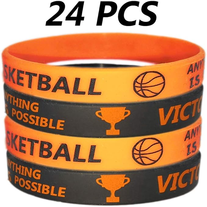 CupaPlay 24 PCS Basketball Motivational Silicone Wristband Bulk for Teenagers - Personalized Silicone Rubber - Sports - Party Favors and Supplies - Carnival/Events/Prize