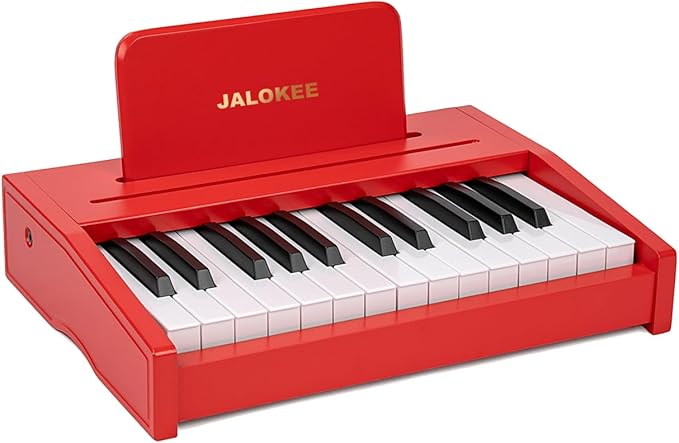 Kids Piano Keyboard, Digital Piano for Kids, Music Educational Instrument Toy, Wood Toy for 3+ Girls and Boys (Red, 25 Keys)