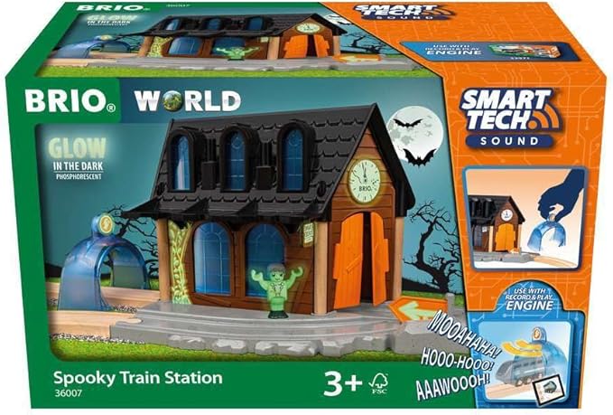 BRIO World – 36007 Smart Tech Sound Spooky Train Station | Kid-Friendly Train Set Accessory | Interactive Sound and Light Effects | Glow-in-The-Dark Feature | Made with FSC-Certified Wood