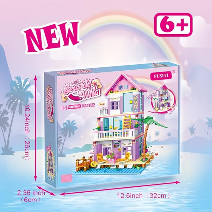 Seaside Villa Building Set 573 Pieces Toys for Girls Building Blocks House Toys Beach Villa Construction Toys Holiday Cottage Building Bricks Toys for Girls Age 6+