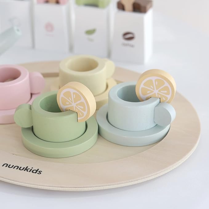 Wooden Tea Set for Little Girls Tea Party Set for Toddlers 20pcs Playset Pretend Play Tea Set Toy