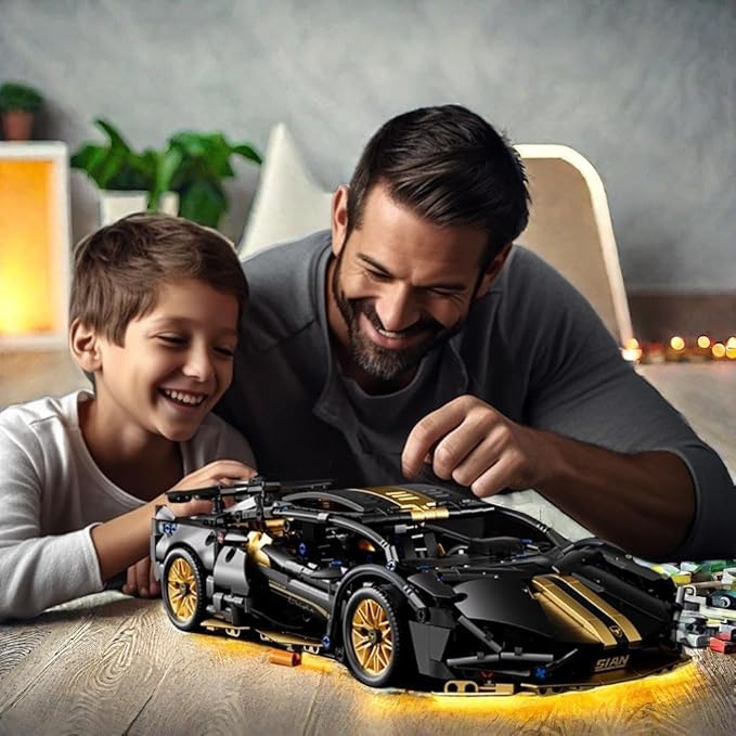 Sport Race Car Building Block Sets for Adults Boys,Black Racing Supercar Toys Kits with LED Light Collectible 1:14 MOC Model Construction Birthday Gifts for Teens Age 8-12 12-16,14 14+