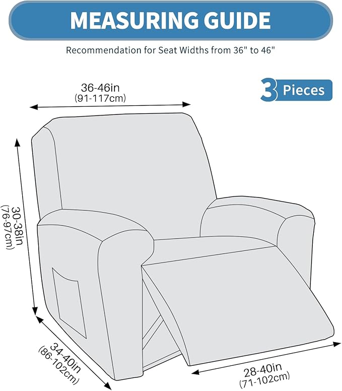 JIVINER 3 Piece Oversized Recliner Covers for Large Recliner with Pockets Stretch Jacquard Lazy Boy Reclining Couch Cover Soft Furniture Couch Protector with Elastic Bottom (1 Seater-XL, Pea Green)