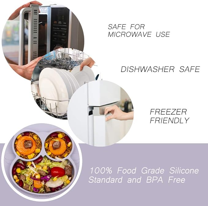 Qshare Toddler Plate, Portable Baby Plate for Toddlers and Kids, BPA-Free Strong Suction Plates for Toddlers, Dishwasher and Microwave Safe Silicone Placemat 11x8x1 inch