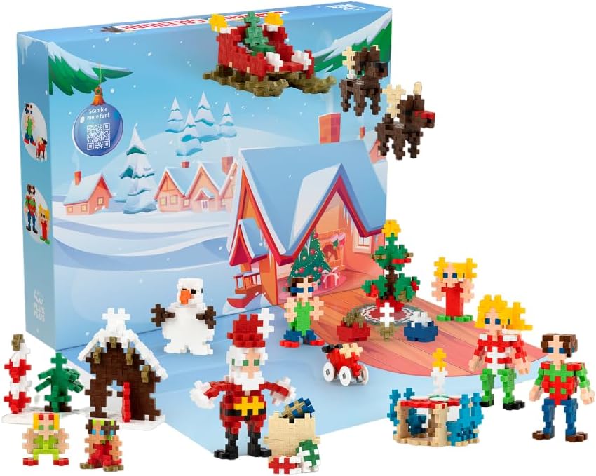 Plus Plus Christmas Advent Calendar 2024, 25 Kids Building Block Toys, Mini 3D Puzzle Kits, Fun Holiday Countdown Stem Gifts, 600 Pieces - Santa's Visit