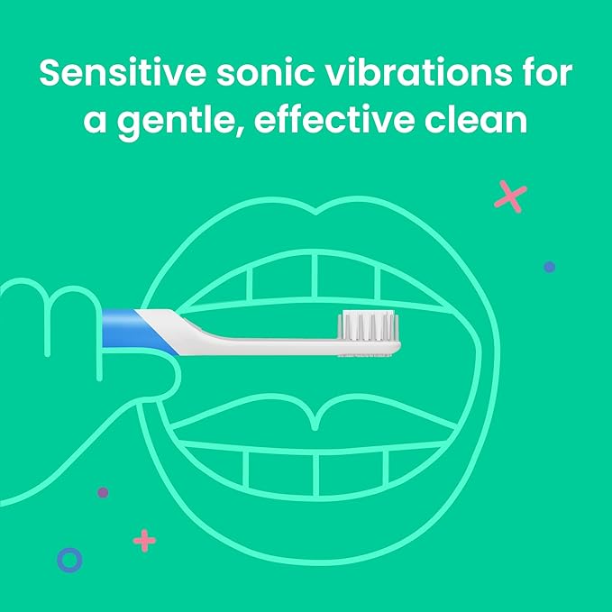 Quip Sonic Toothbrush for Kids with Timer - Includes Extra Brush Head and Travel Cover Mount - Electric, Soft Bristle Refill Head, Rubber Handle, 3 Month Battery Life - Travel Toothbrush - Blue