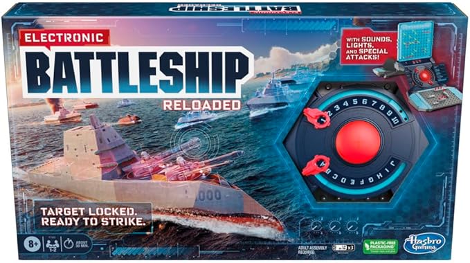 Hasbro Gaming Electronic Battleship Reloaded Board Game, Naval Combat Strategy Game with Sounds, Lights, Special Attacks, Ages 8 and Up, 1-2 Players