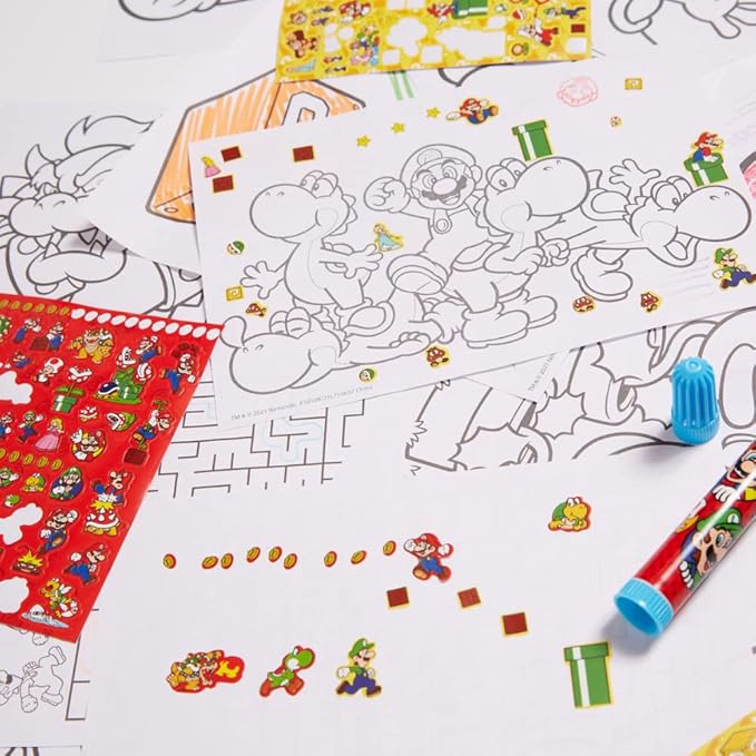 Innovative Designs Mario Brothers Super Mario Deluxe Activity Set with Carrying Tin, Coloring Sheets, Tattoos, Stickers, & Art Supplies