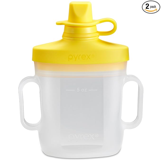 Pyrex Littles Sippy Cup 5 OZ Pouch, Silicone Baby Toddler Feeding Set, Airtight Leak-Proof BPA Free Non-Breakable Dishwasher Safe, Ages 6 Months +