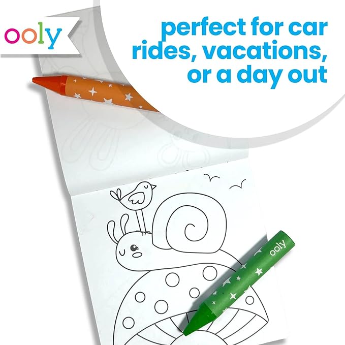 Ooly Travel Art Kit with 9 Jumbo Crayons, 48 Themed Coloring Pages & Case for Easy Traveling Art Creation, Perfect Airplane Travel Set to Entertain Kids - Garden Pals