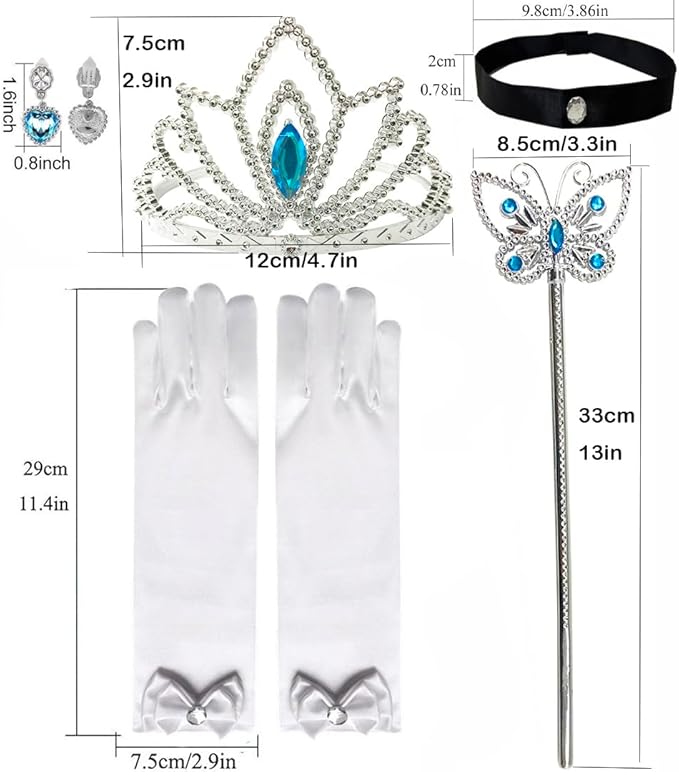 Princess Cinderella Costume Dress up Accessories for Girls Cinderella Gloves Tiara Crown Necklace Wand Halloween Cosplay Accessories Christmas Gifts Set (White Cinderella)