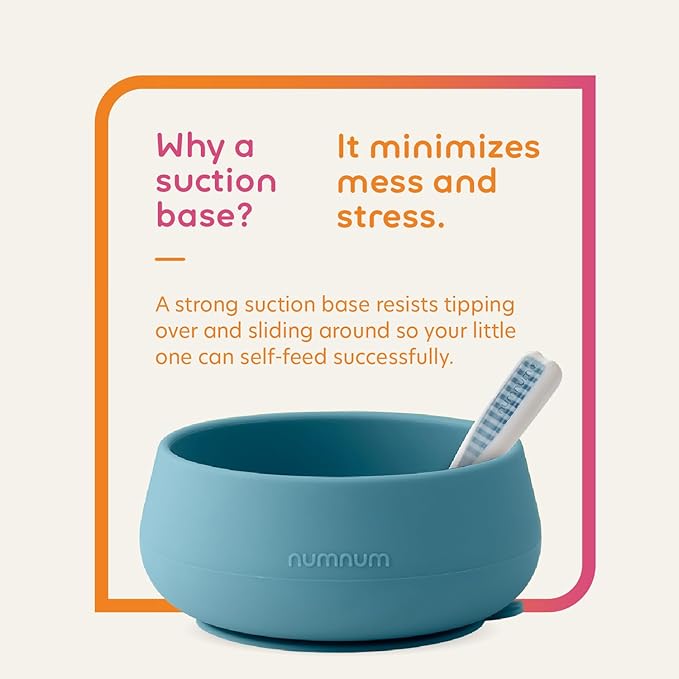 NumNum Suction Bowl + Pre-Spoon GOOtensils Self Feeding Set for Babies & Toddlers | Baby Spoon Set (Stage 1+ 2) | 100% Food Grade Silicone BPA-Free | Strong Suction | 4 months+ (Mauve)