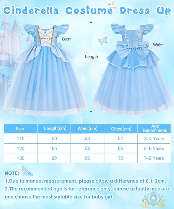 Princess Dress Up Clothes for Little Girls, Belle Costume Dress with Accessories for Birthday Party Cosplay Halloween