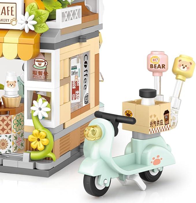 City Cafe Building Blocks Toys, Openable Coffee Shop Building Set for Boys Girls Age 8+,1077pcs Mini Bricks(Not Compatible with Lego) (Green)