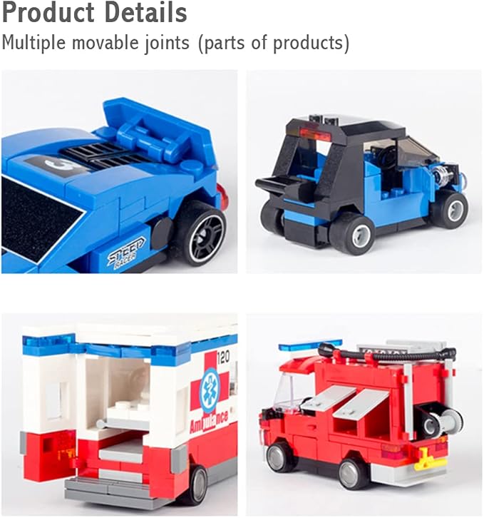 Pull Back Car Building Blocks Sets, Pull and Go, 3D Assembly Vehicles for Boys Building Block Car Toys Party Favor for Kids Age 6 7 8 9 10, 419 Pieces