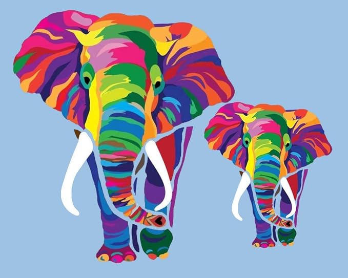 Elftoyer Paint by Numbers for Kids & Adults & Beginner, DIY Canvas Painting Gift Kits for Home Decoration - Colorful Elephants 16 x 20 inch (Without Framed)