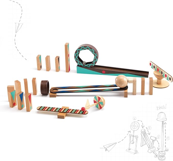 DJECO Zig & Go Wooden Domino Race Construction Set, 28 Pieces (35640)