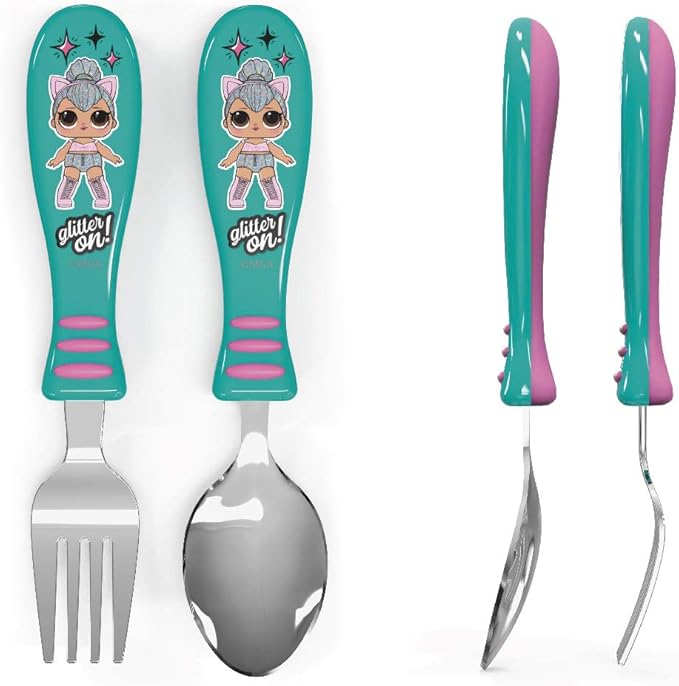 Zak Designs L.O.L. Surprise! Easy Grip Fork and Spoon Set, Kitty Queen, 4-piece set(Flatware (2pk))