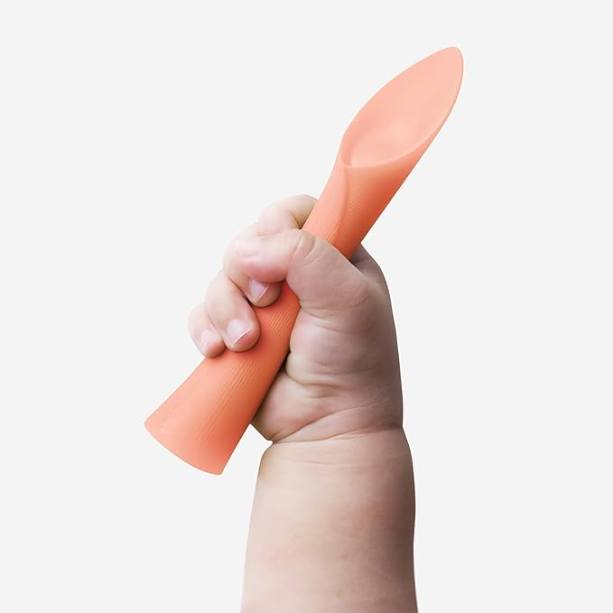 Olababy 100% Silicone Soft-Tip Training Spoon for Baby Led Weaning 2pack (Coral/Lilac)