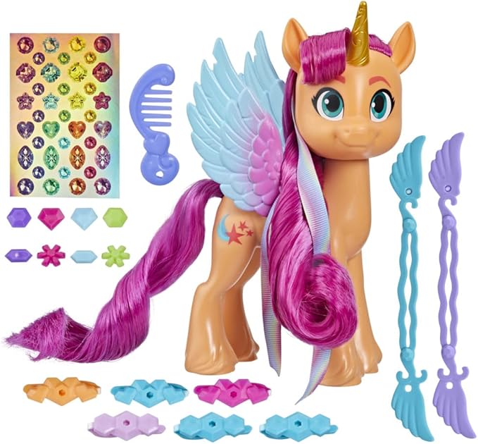 My Little Pony Toys: Make Your Mark Sunny Starscout Ribbon Hairstyles, 6-Inch Orange Pony Toy, Toys for 5 Year Old Girls and Boys and Up, with Hair Styling Accessories