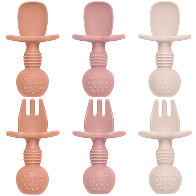 6 Pack Baby Spoons and Forks Set, Silicone Baby Spoons Self Feeding 6 Months for Toddler Utensils,BPA Free, Baby Led Weaning Supplies Feeding Essentials,Dishwasher and Boil Safe