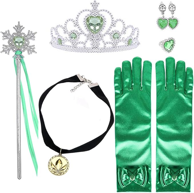 Princess Anna Costume Dress up Accessories for Girls Frozen Anna Cosplay Accessories Christmas Gifts Set Gloves Tiara Crown Necklace Wand Earrings Ring Princess Accessories