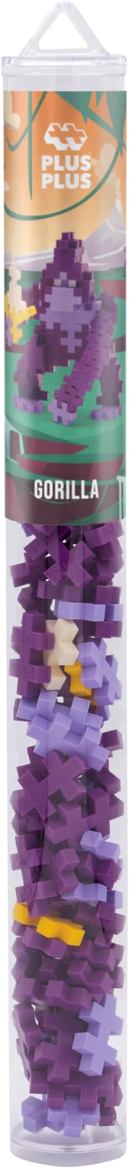 PLUS PLUS 3D Animal Figure Building Block Set, 70 Mini Interlocking Puzzle Pieces, Fun Stem Toys for Kids - Gorilla Maker Tube